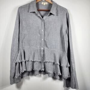 Cloth & Stone Gray Ruffled Long Sleeve Raw Edge Blouse Size Medium